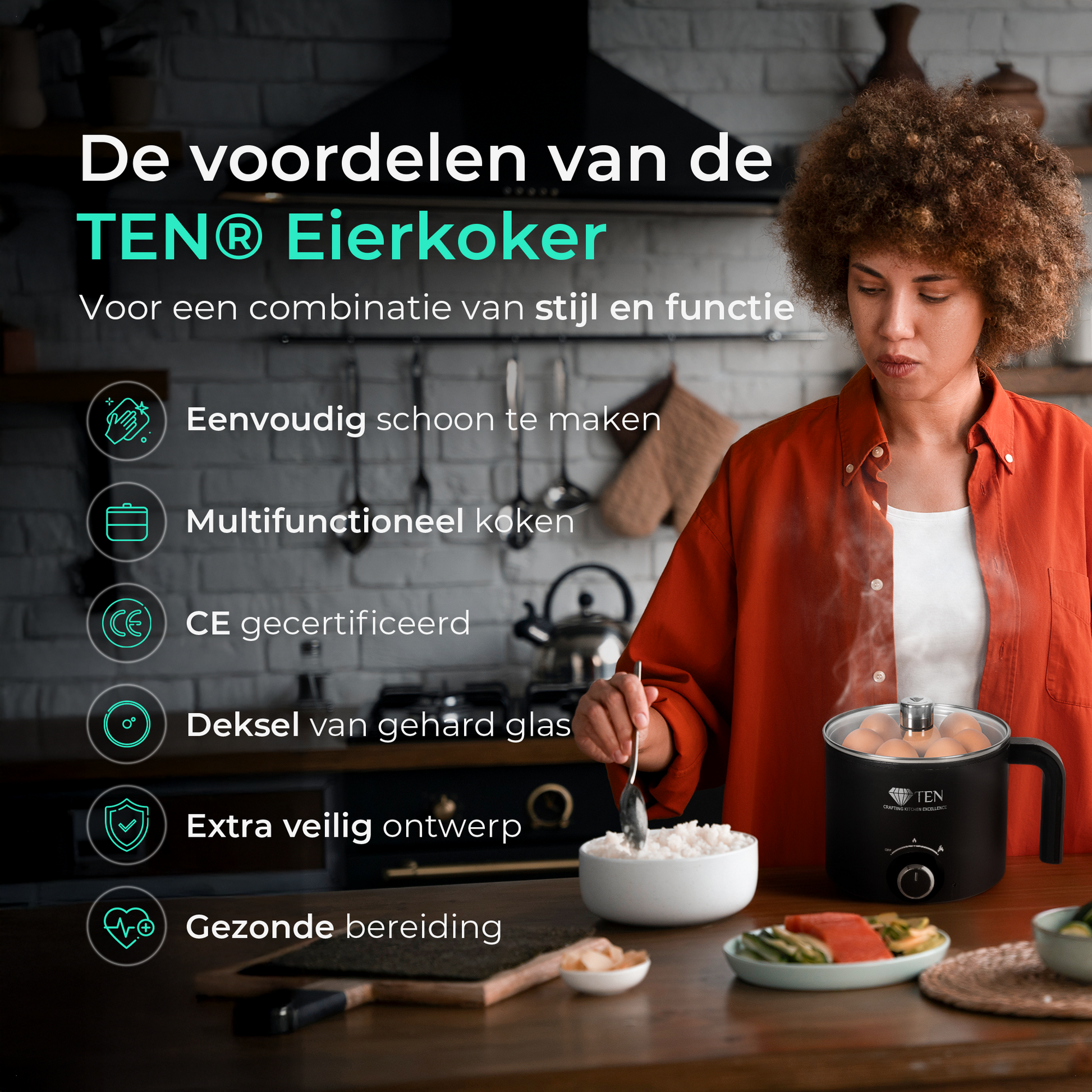 TEN® -  Elektrische Eierkoker 1.8L - 200W/600W - Tenkitchen.store