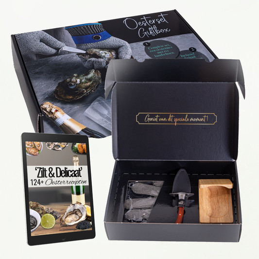 TEN® Giftbox Bruin - Oestermes & Handschoen + Oesterhouder - Tenkitchen.store