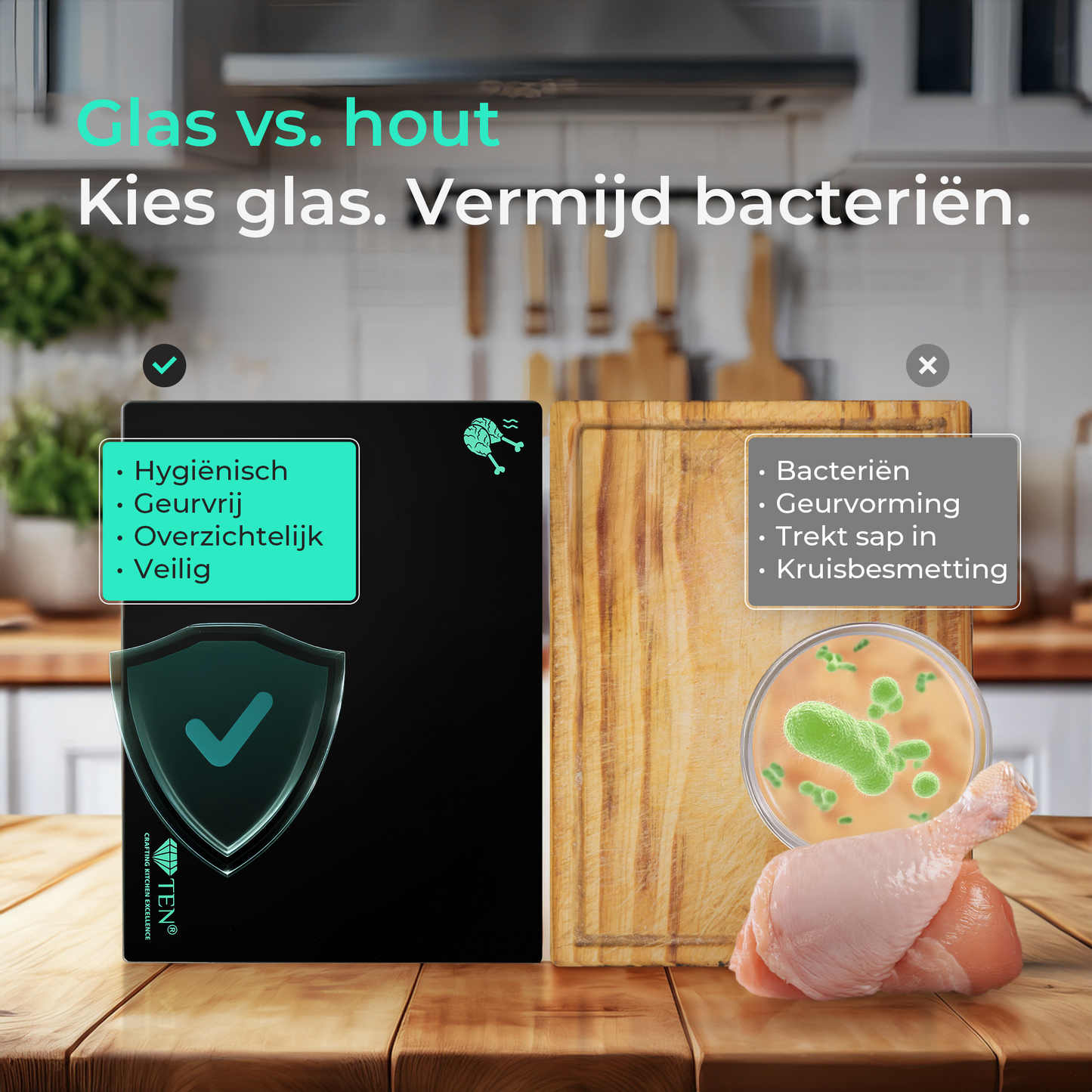 TEN® - Glazen Snijplankenset met Houder - Tenkitchen.store