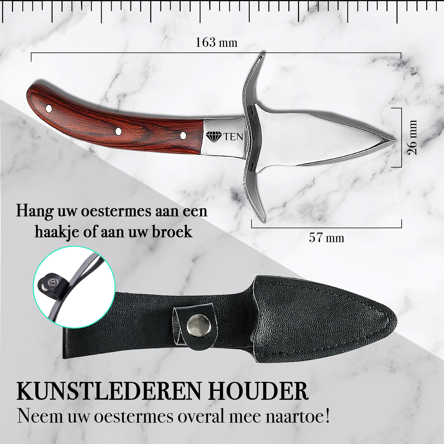 TEN® Oestermes Bruin - Perfect voor Oesters Openen - Tenkitchen.store