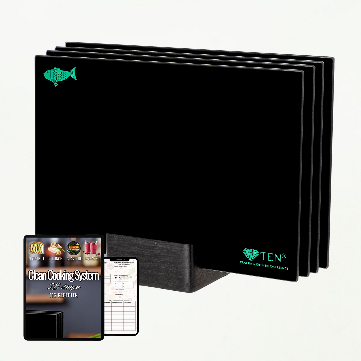 TEN® - Glazen Snijplankenset met Houder - Tenkitchen.store