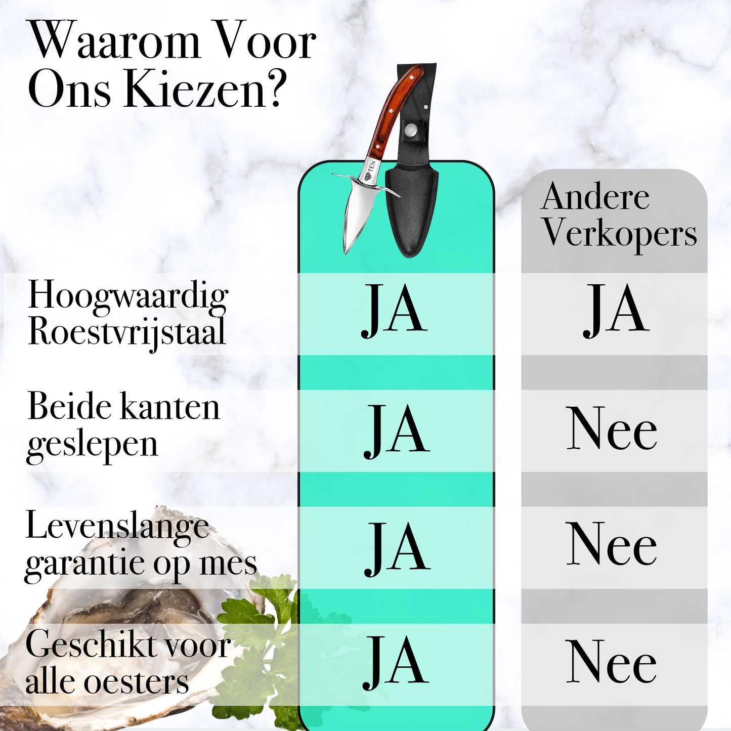 TEN® Oestermes Bruin - Perfect voor Oesters Openen - Tenkitchen.store