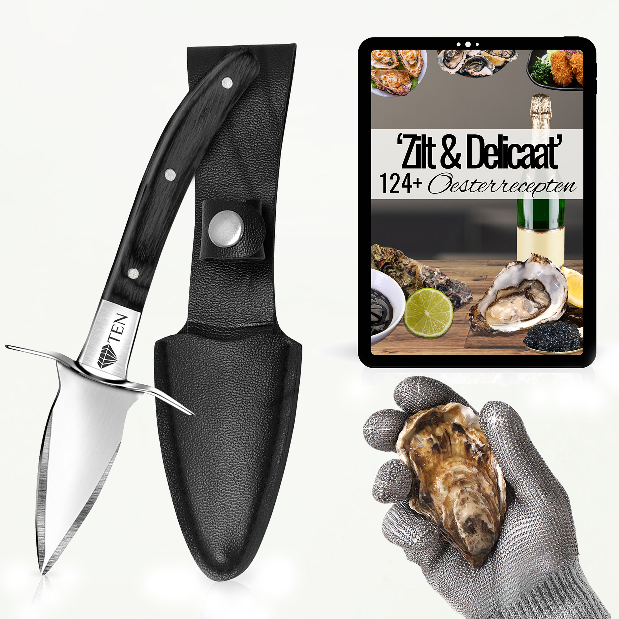 TEN® Oestermes Zwart - Perfect voor Oester Openen - Tenkitchen.store